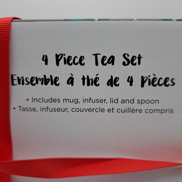 NEW Coco Lola Christmas Tea Set Gift Box Mug Infuser Lid Spoon (4-pc) Plaid Tree - Picture 7 of 11